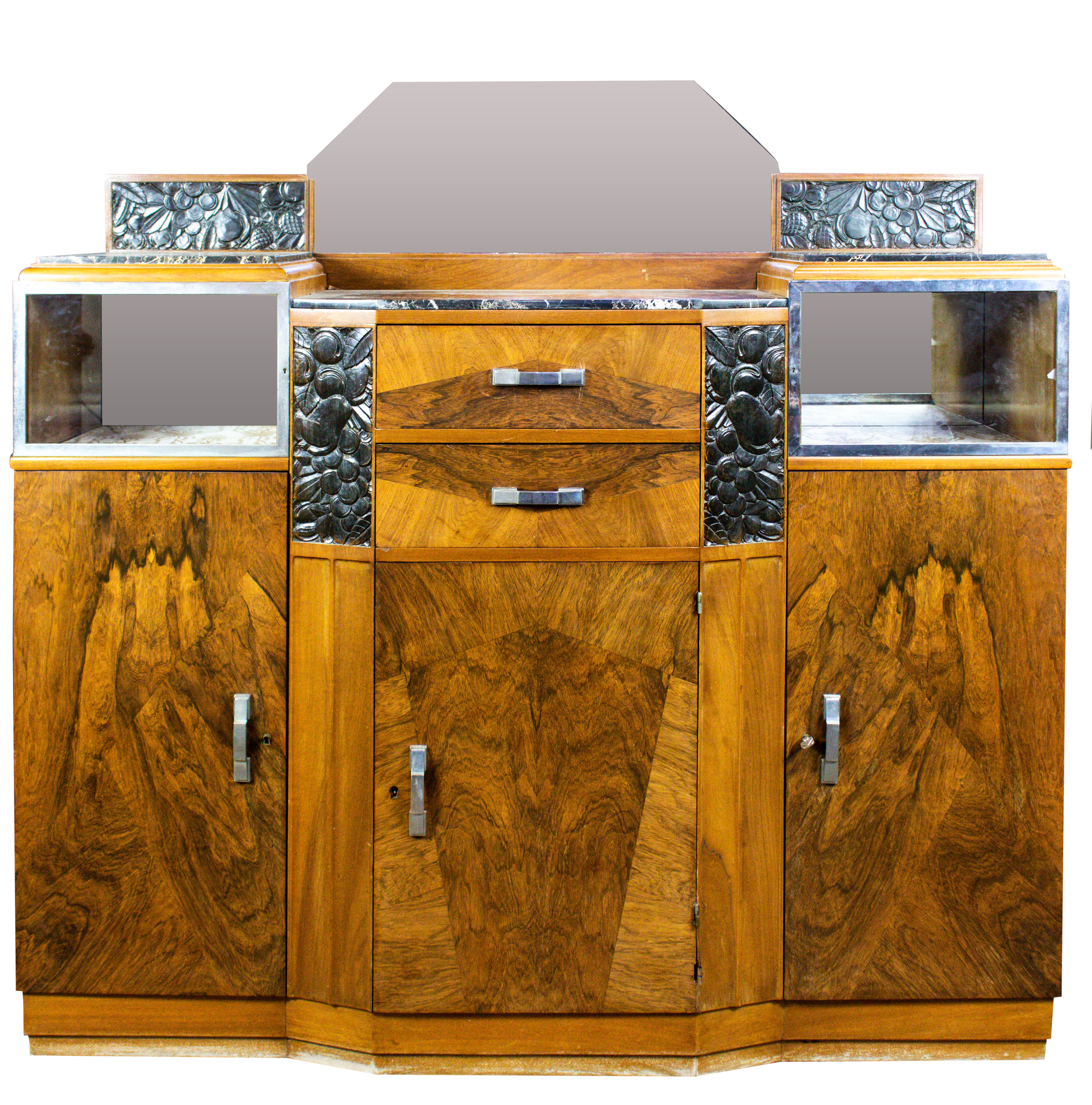 AN ART DECO ROSEWOOD AND WALNUT BAR