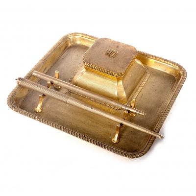 An Art Deco silver gilt inkstand