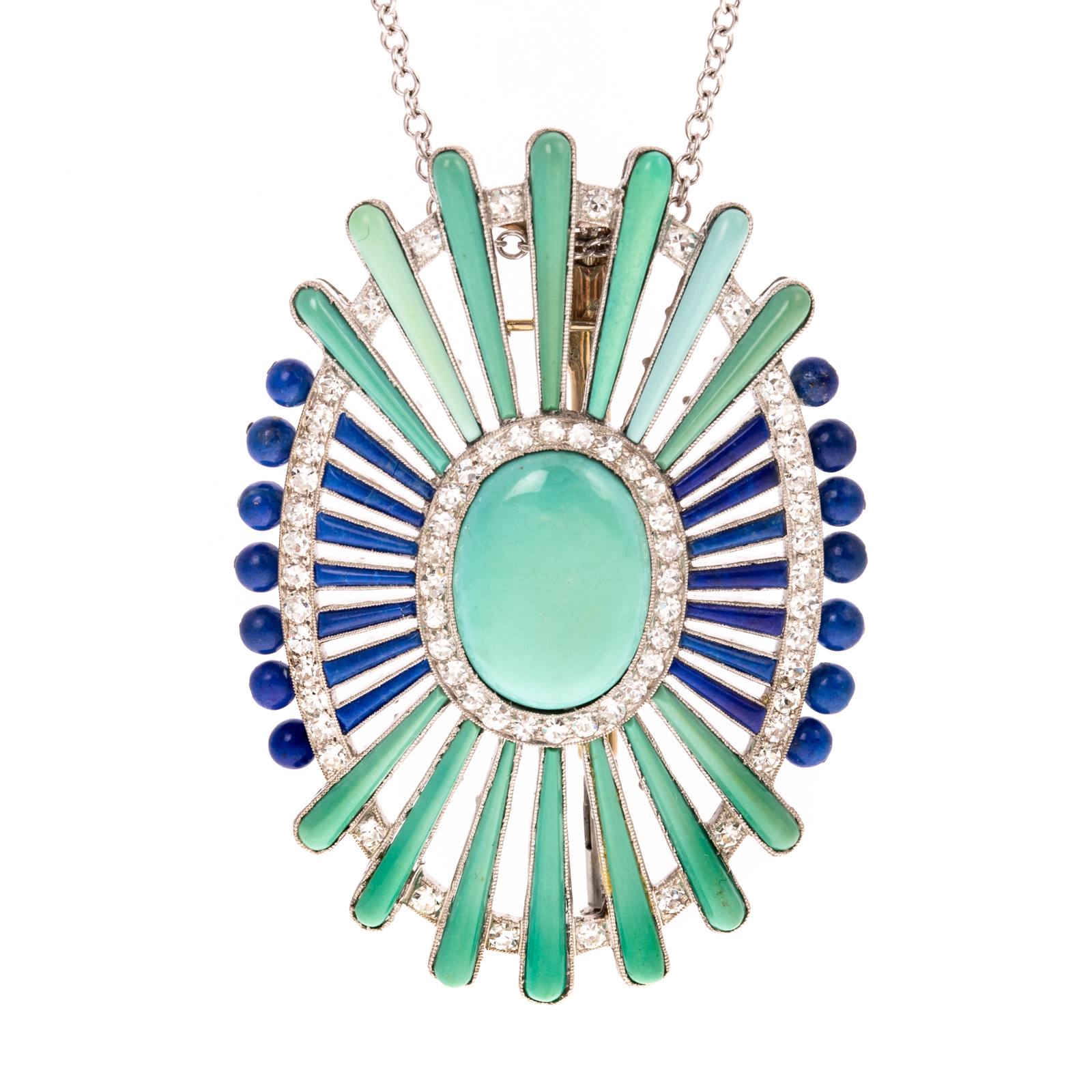 AN ART DECO TURQUOISE, LAPIS &