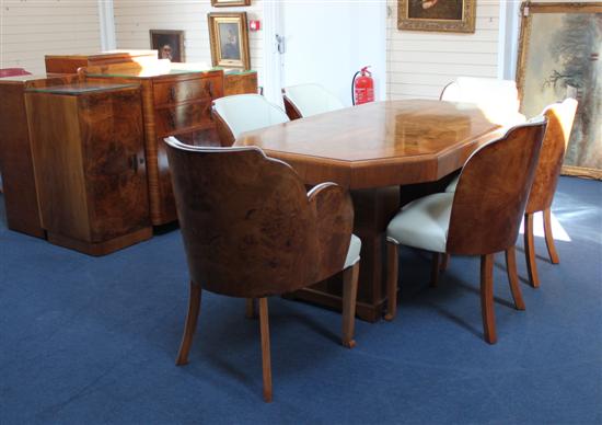 An Art Deco walnut eight piece