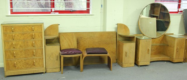An Art Deco walnut veneered bedroom