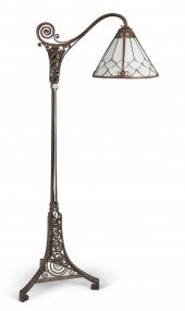 AN ART DECO WROUGHT IRON & GLA