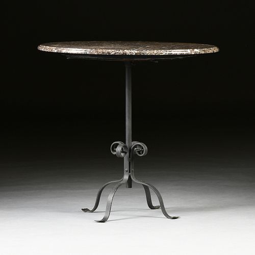 AN ART DECO WROUGHT IRON AND MARBLE