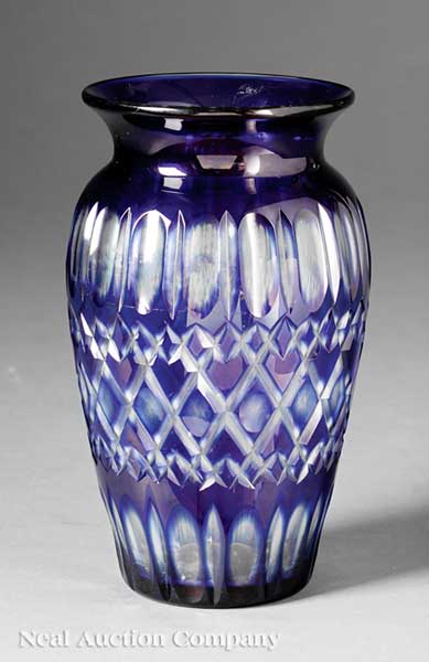 An Art Glass Blue Cut-to-Clear Vase