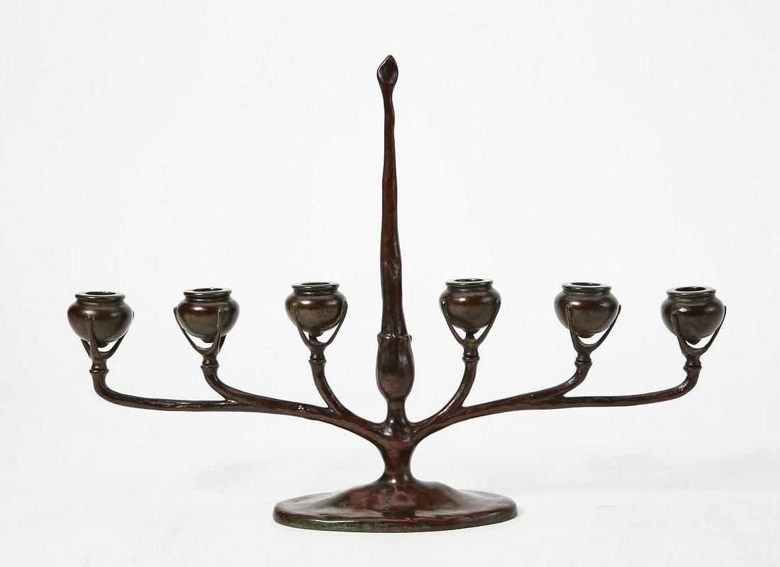 AN ART NOUVEAU BRONZE SIX LIGHT