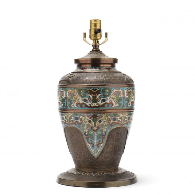 AN ASIAN CHAMPLEVE TABLE LAMP  Late