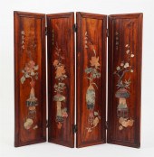 AN ASIAN FOUR PANEL HARDWOOD F