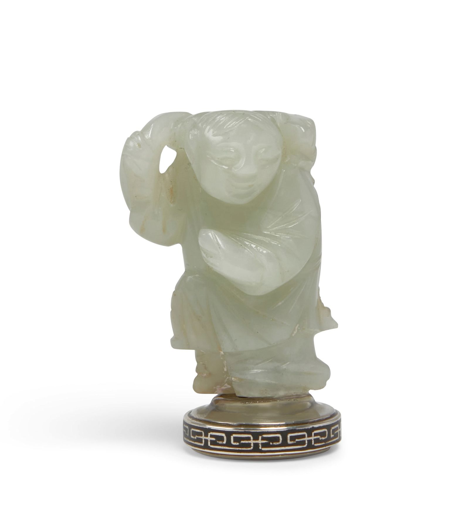 AN ASIAN METALWARE MOUNTED JADE