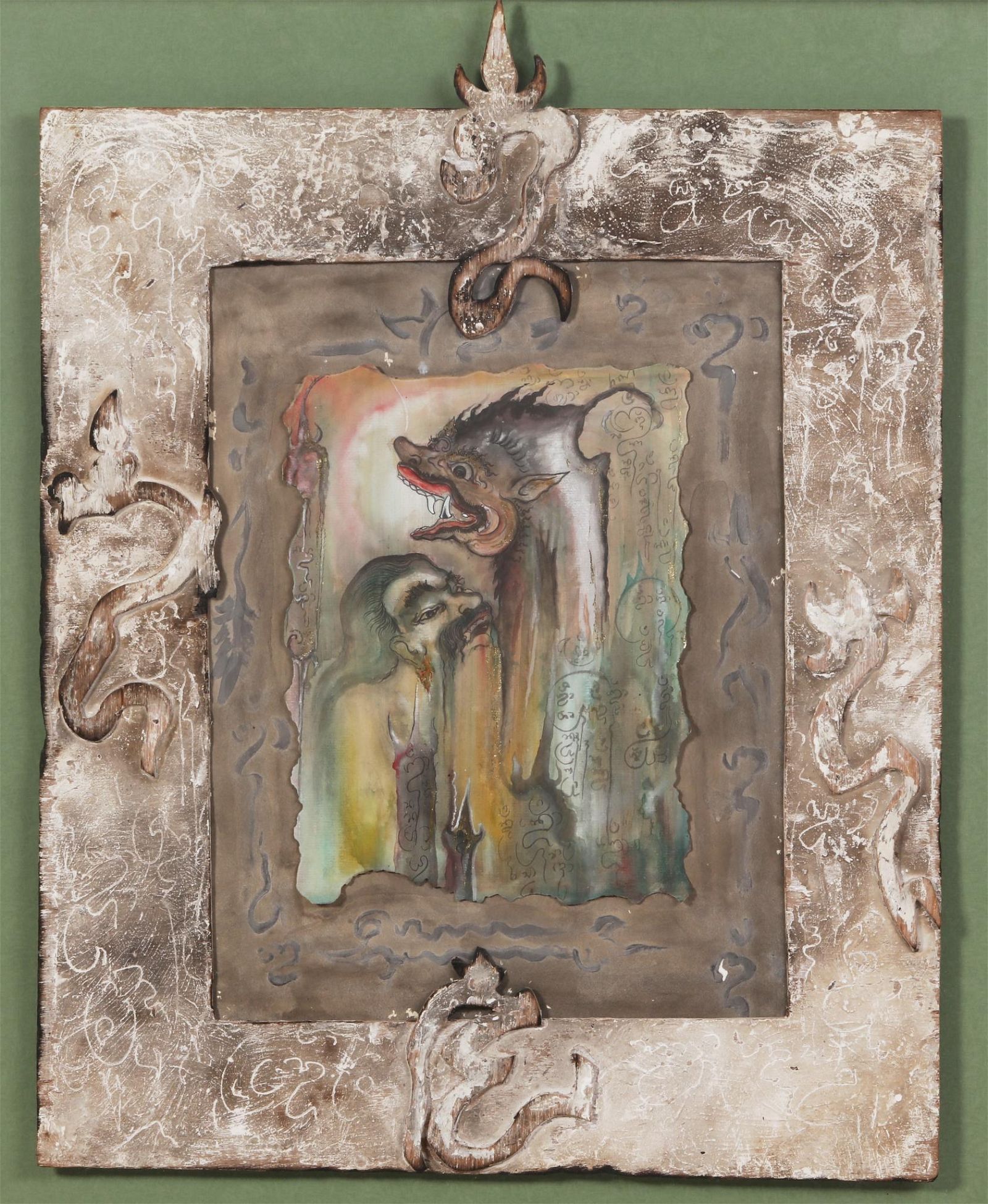 AN ASIAN MIXED MEDIA PAINTING OF