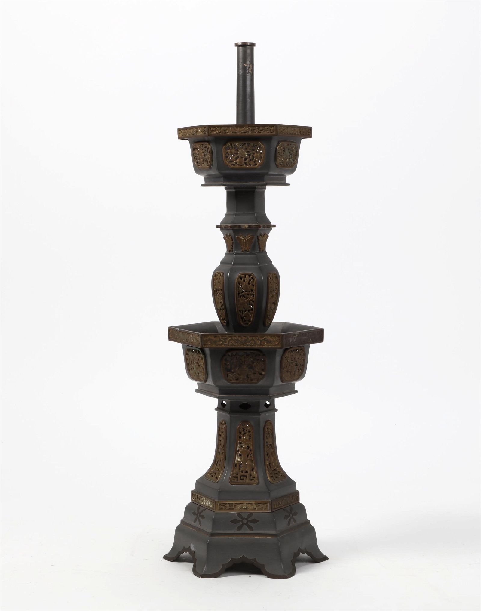 AN ASIAN PEWTER ALTAR STICKA pewter