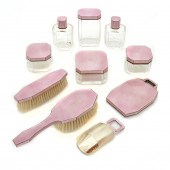 AN ASPREY & CO PINK ENAMEL STE