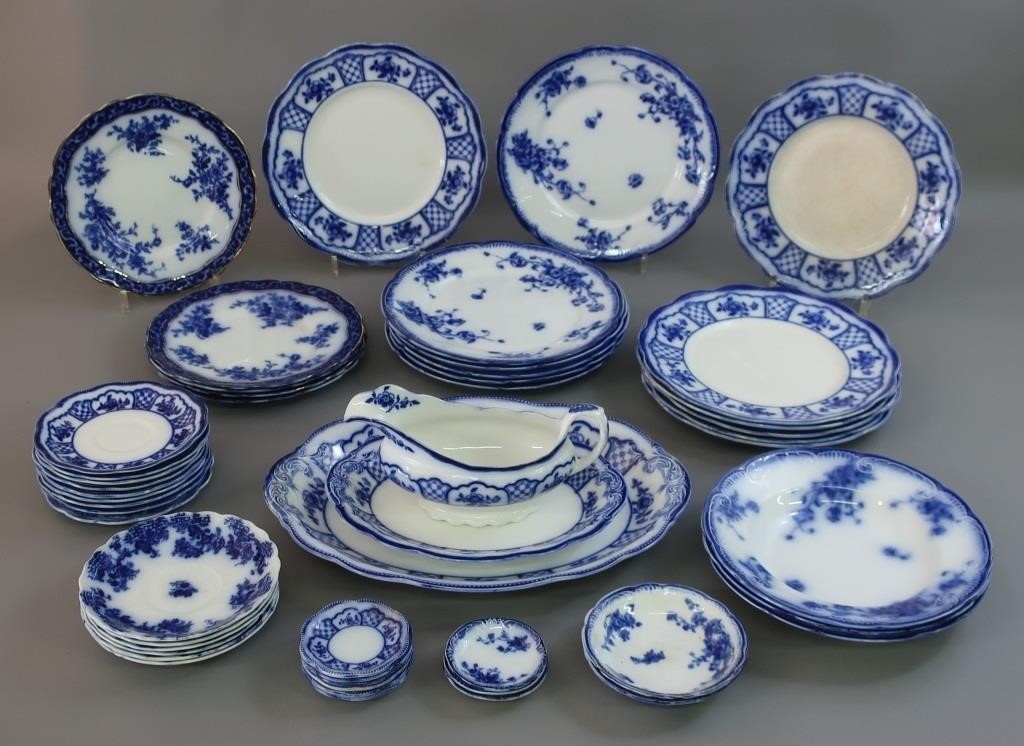 An assembled set of Flow Blue