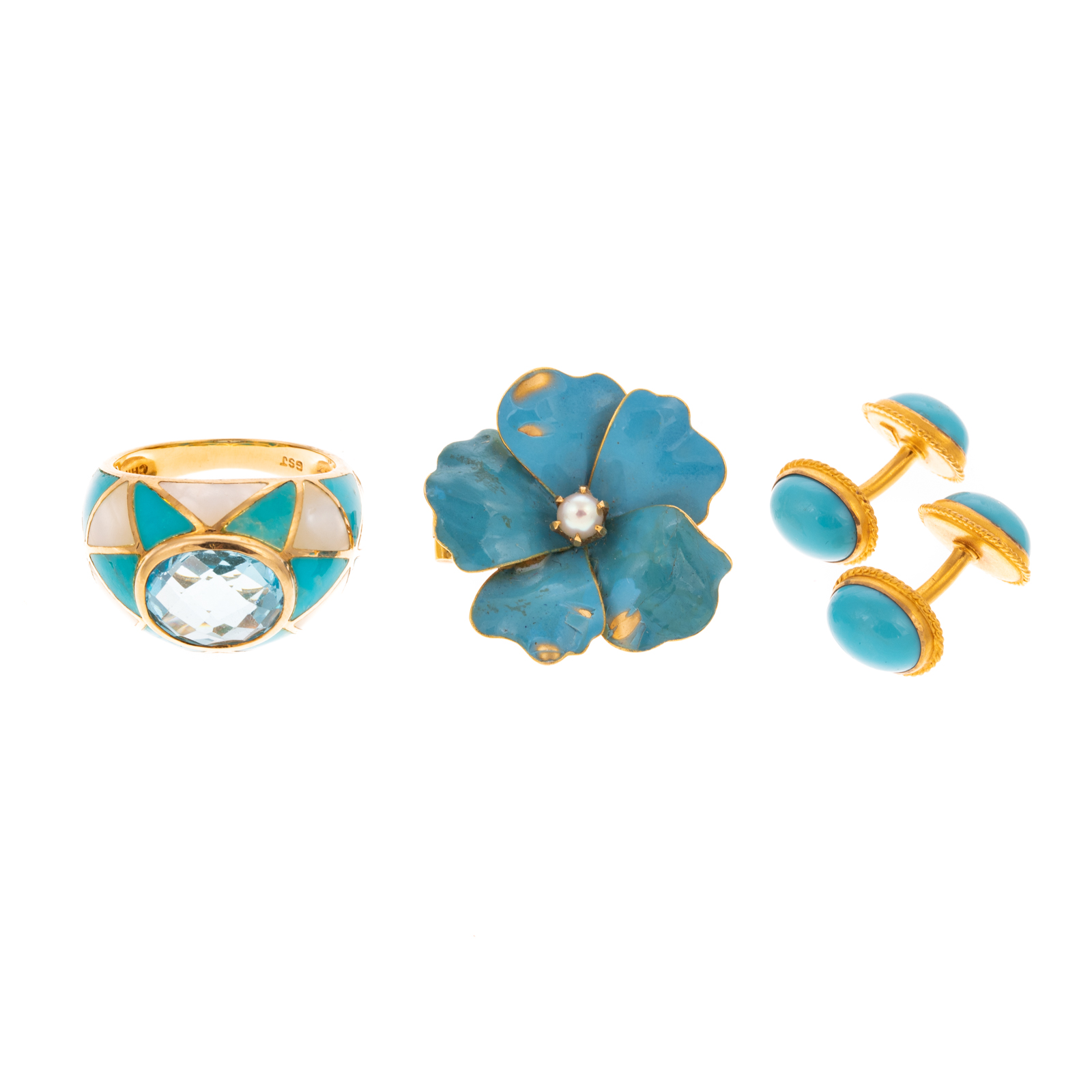 AN ASSORTMENT OF 14K TURQUOISE &