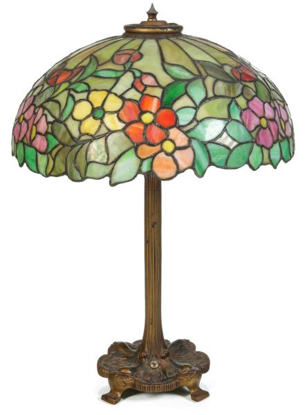 AN EARLY 20TH C. STAINED GLASS LAMP