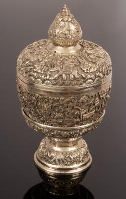 An Eastern white metal covered bowl