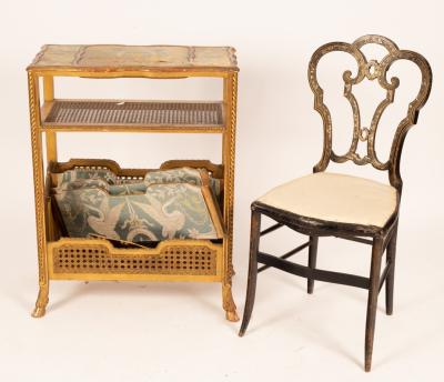 An ebonised chair inlaid