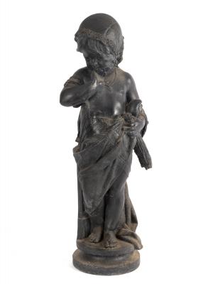 An ebonised plaster figure, Autumn,