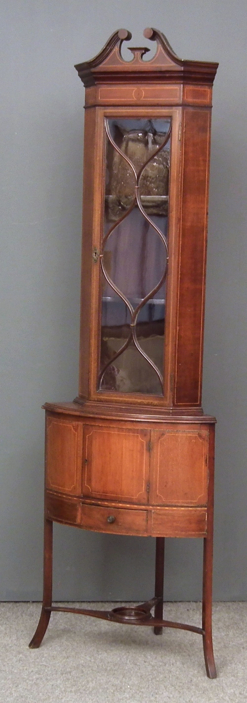 An Edwardian inlaid mahogany corner