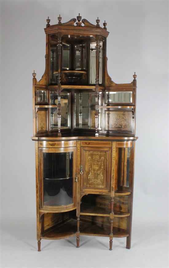 An Edwardian inlaid rosewood corner