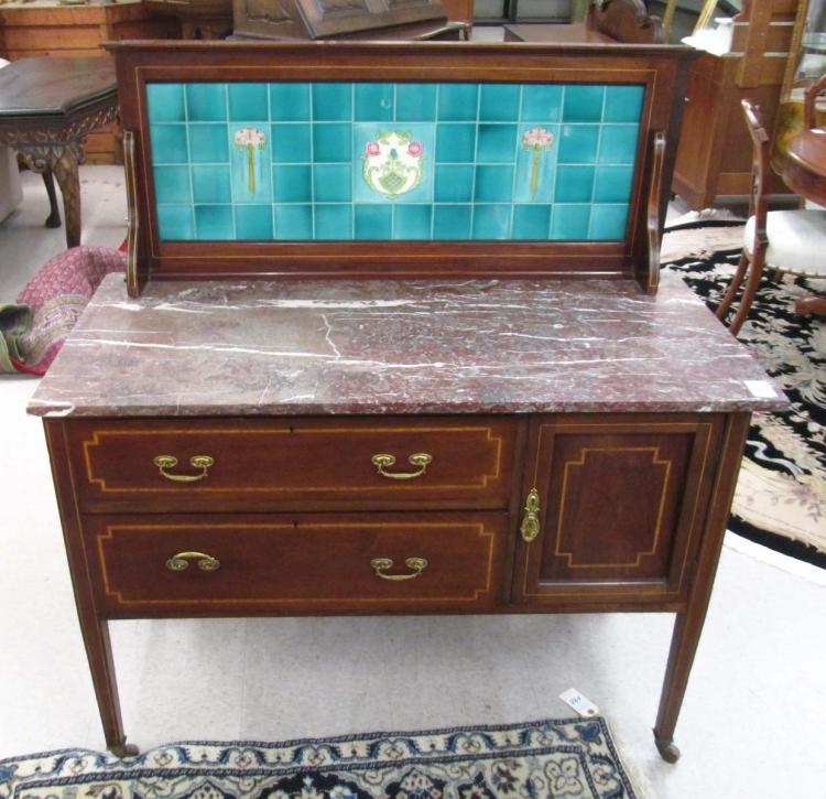 AN EDWARDIAN MARBLE-TOP MAHOGANY