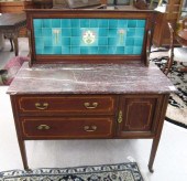 AN EDWARDIAN MARBLE-TOP MAHOGA
