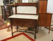 AN EDWARDIAN MARBLE-TOP MAHOGA