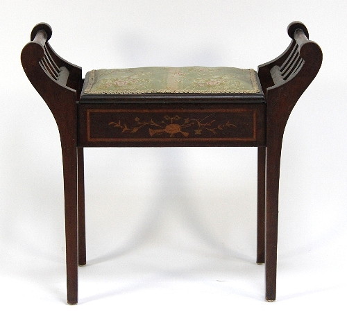 An Edwardian piano stool the hinged