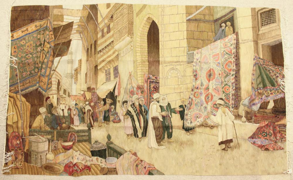 AN EGYPTIAN PICTORIAL WALL TAPESTRY