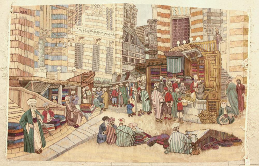 AN EGYPTIAN PICTORIAL WALL TAPESTRY