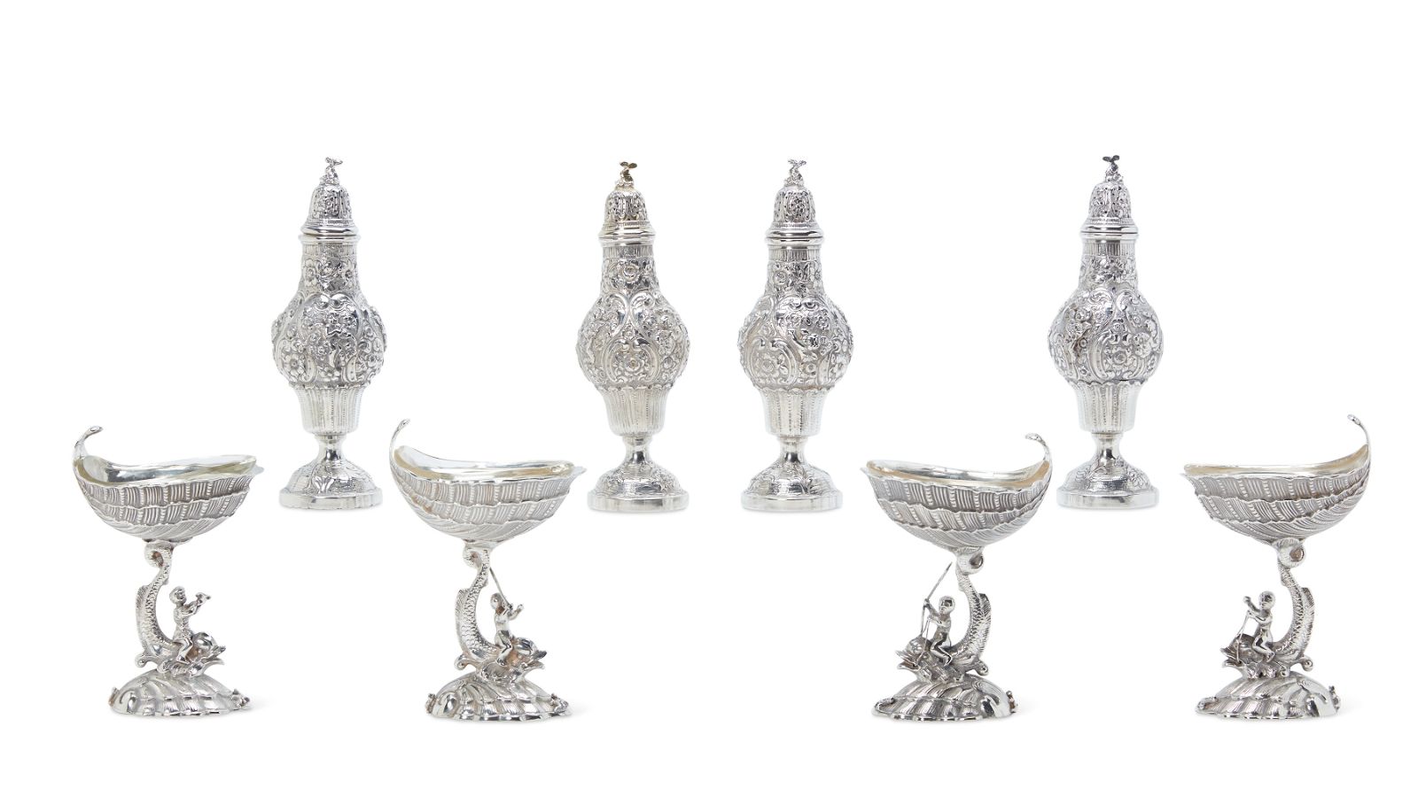 AN EIGHT PIECE GERMAN SILVER