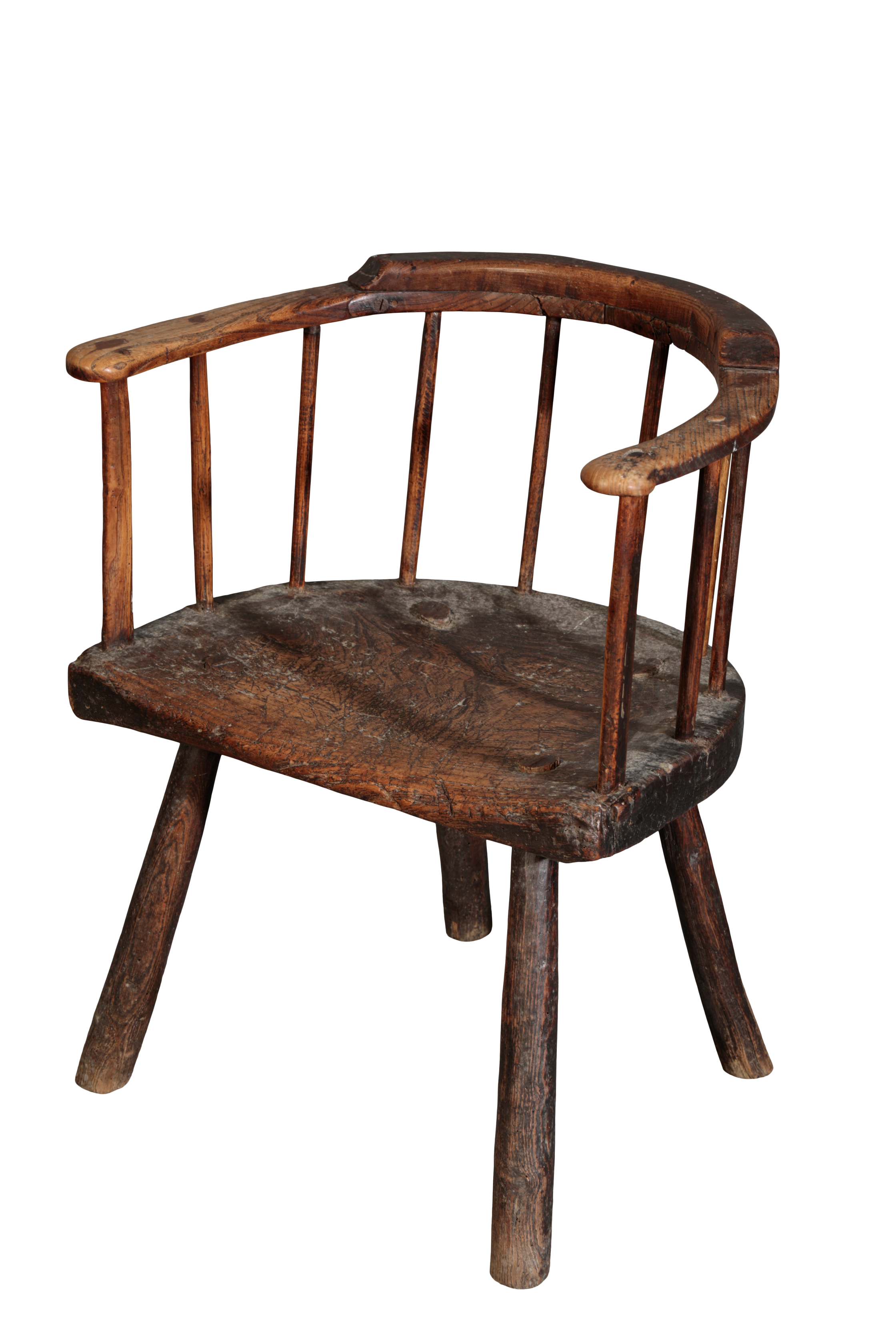 AN ELM AND ASH TUB ELBOW CHAIR OF