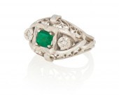 AN EMERALD AND DIAMOND RINGAn