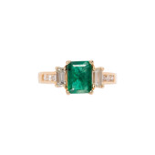AN EMERALD, DIAMOND AND 14K GO