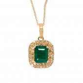 AN EMERALD, DIAMOND AND 14K GO