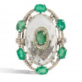 AN EMERALD, DIAMOND AND ROCK C