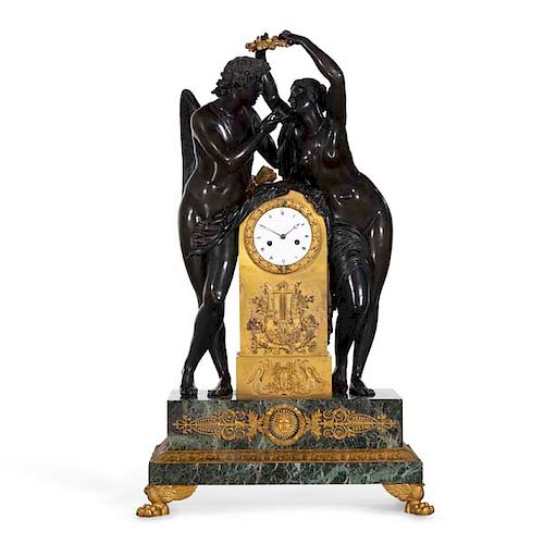 AN EMPIRE BRONZE MARBLE MANTEL