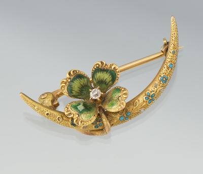 An Enamel and Diamond Clover Brooch