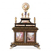 AN ENAMEL, GILT BRONZE & EBONI