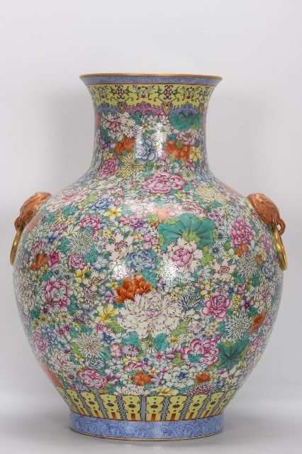 AN ENAMEL 'MILLEFLEURS' VASEAN