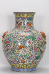 AN ENAMEL 'MILLEFLEURS' VASE<b