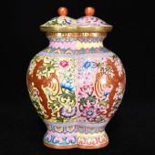 AN ENAMEL 'PHOENIXES' VASE<br>