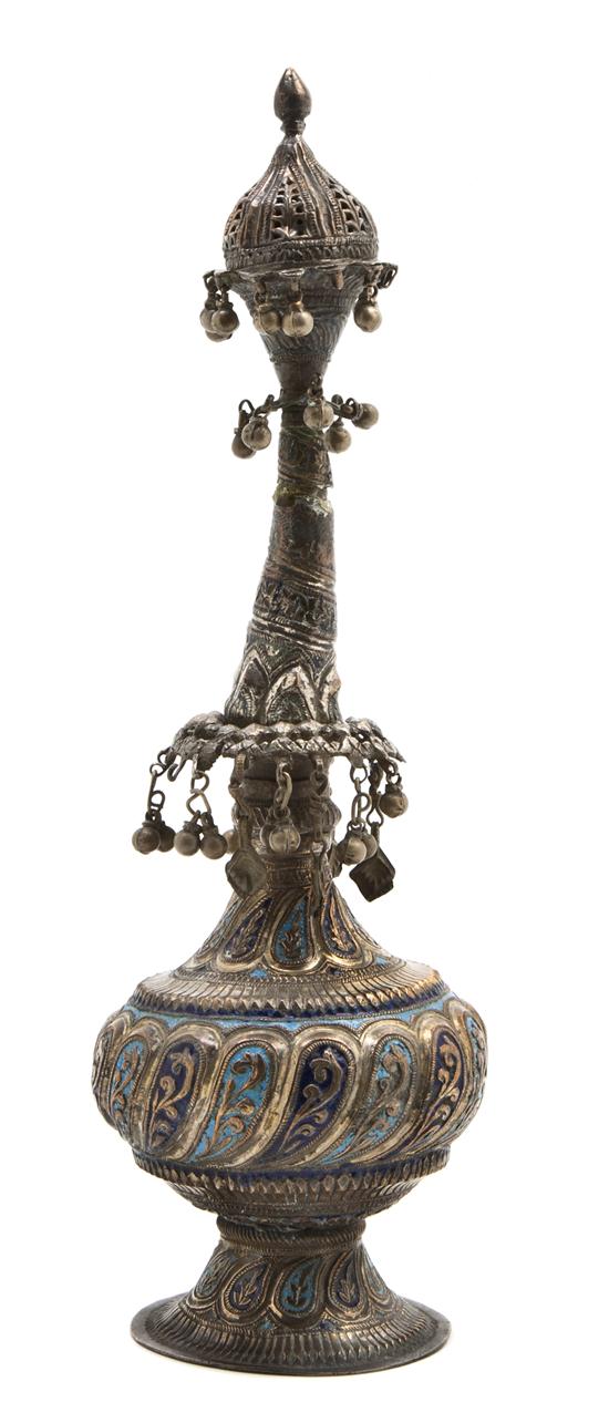 An Enameled Silvered Brass Rose