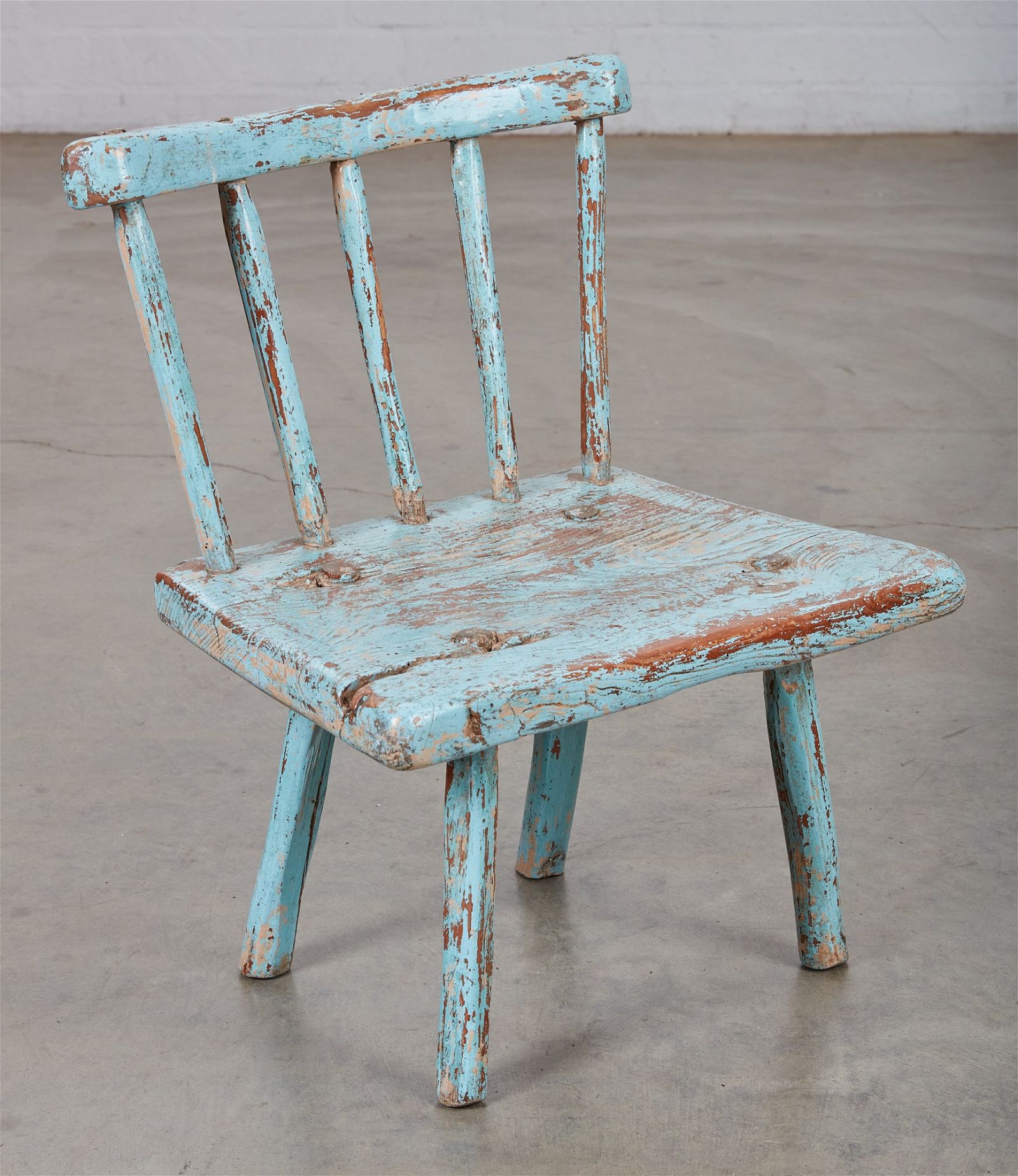 AN ENGLISH BLUE PAINTED ELM CHILD'S