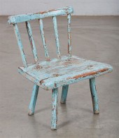 AN ENGLISH BLUE PAINTED ELM CH