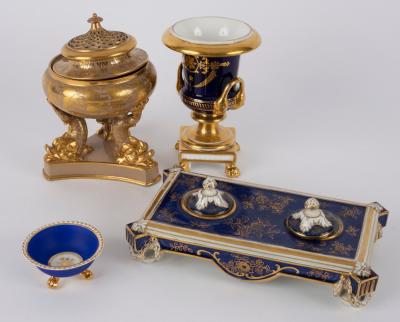 An English buff and gilt ground pot