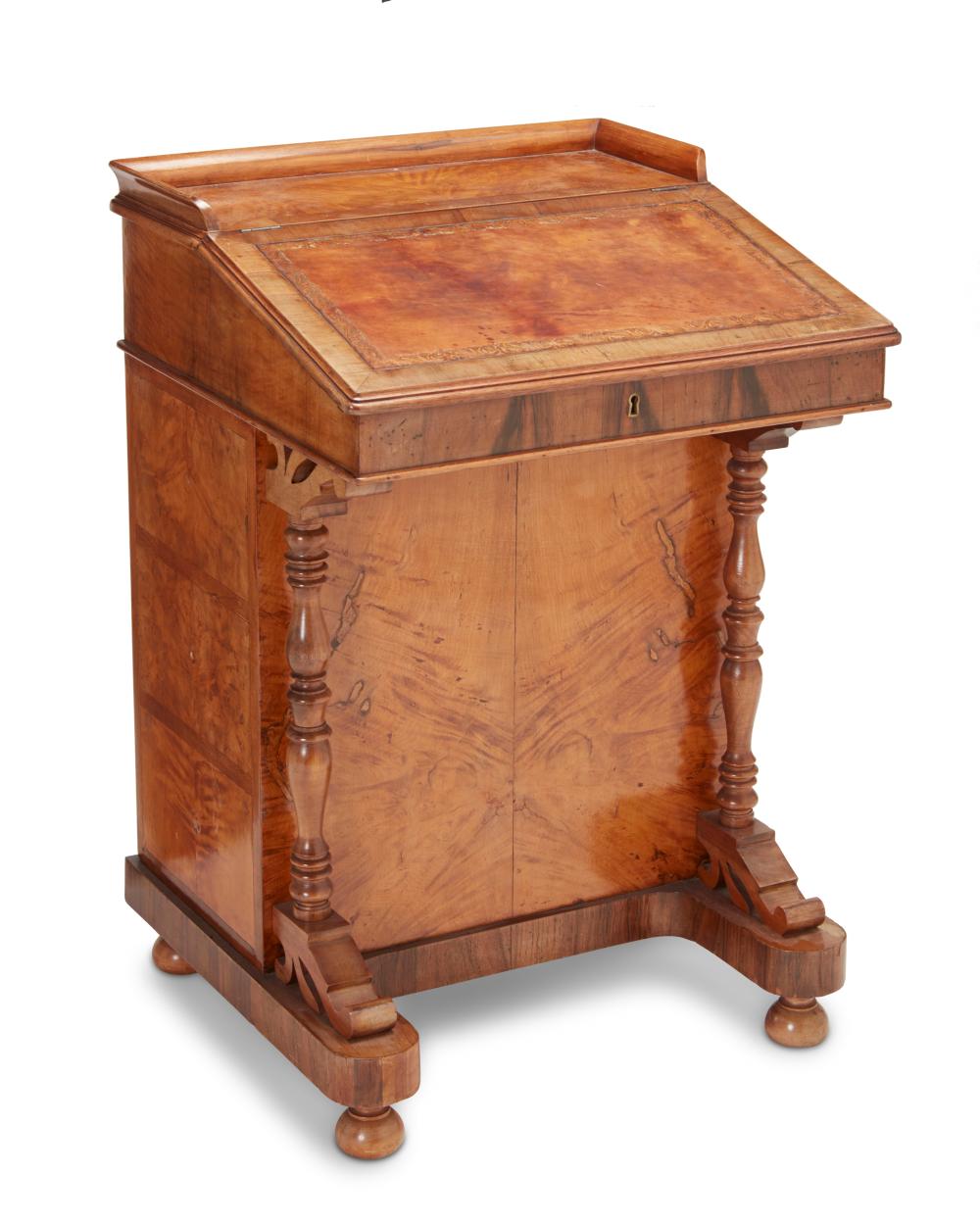 AN ENGLISH BURL WOOD PILLARED