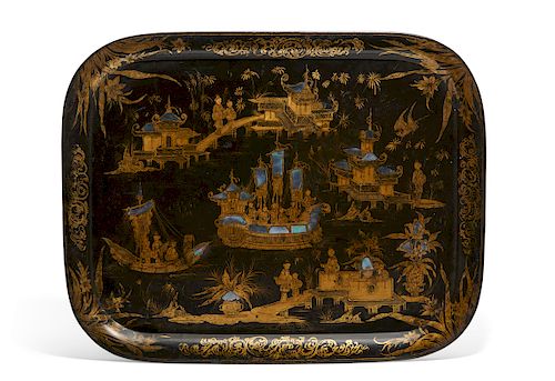 AN ENGLISH CHINOISERIE DECORATED