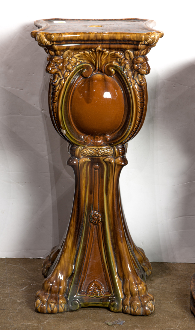 AN ENGLISH MAJOLICA PLANT STAND