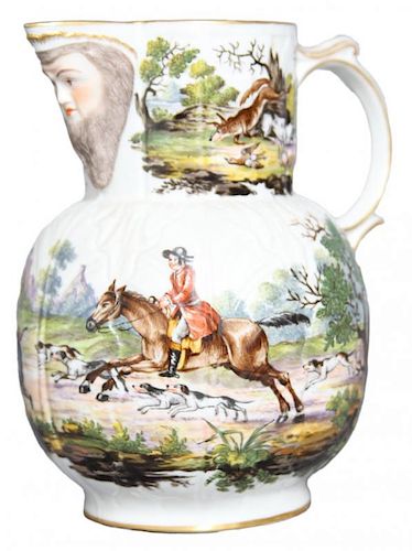 AN ENGLISH MASK JUG WITH HUNT