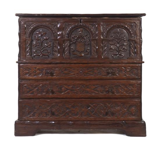 An English Oak Chest later carved